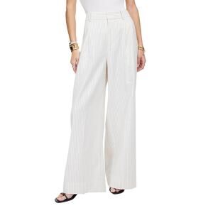 Madewell Harlow Wide-Leg Pinstripe Linen Pants Ivory Size 10 NWT